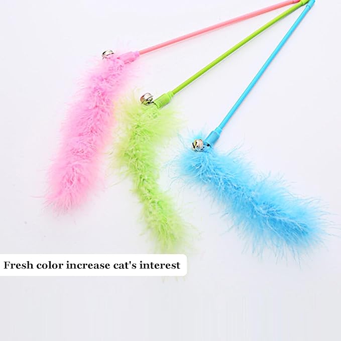 IUHKBH Cat Wand Toys, 6 PCS Interactive Cat Feather Toys Colorful Cat Teaser Wand with Bell for Cats and Kitties