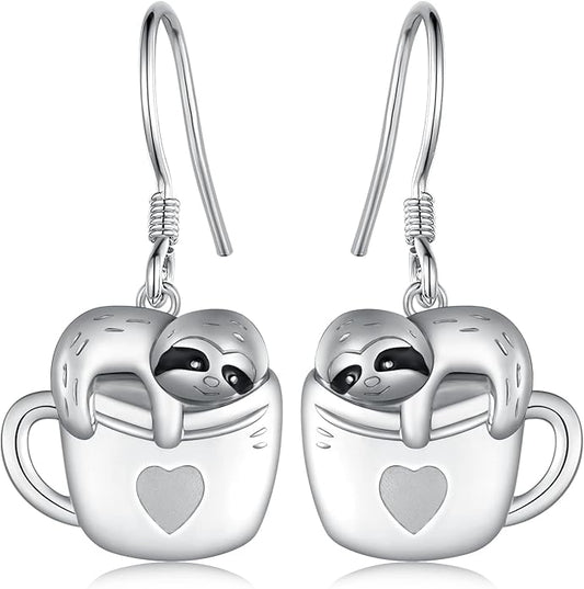 Black Cat Earrings 925 Sterling Silver Mushroom Cat/Black Cat/Panda/Sloth/Capybara/Boston Terrier/Shih Tzu Dangle Earrings Cute Animal Drop Earrings Jewelry Gifts for Women