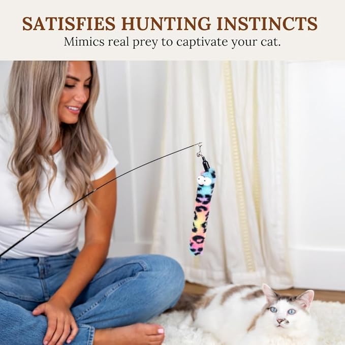 Cat Toy Wand Cat Toys Set Cat Fishing Pole Toy Retractable Interactive Kitten Toys Fishing Rod Cat Toy Cat Teaser Wand Cat Wand Toys For Incdoor Cats Cat Worm toy Fuzzy Worm Kitten Toys Interactive