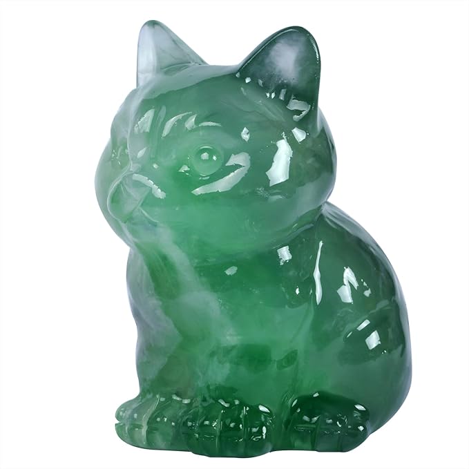 1.6 Inch Crystal Cat Statues, Fluorite Crystal Cat Figurines, Healing Crystal Kitty Figurine Decor, Cute Lucky Cat Statues for Gifts, Handcrafted Crystal Figurines for Home Ornaments