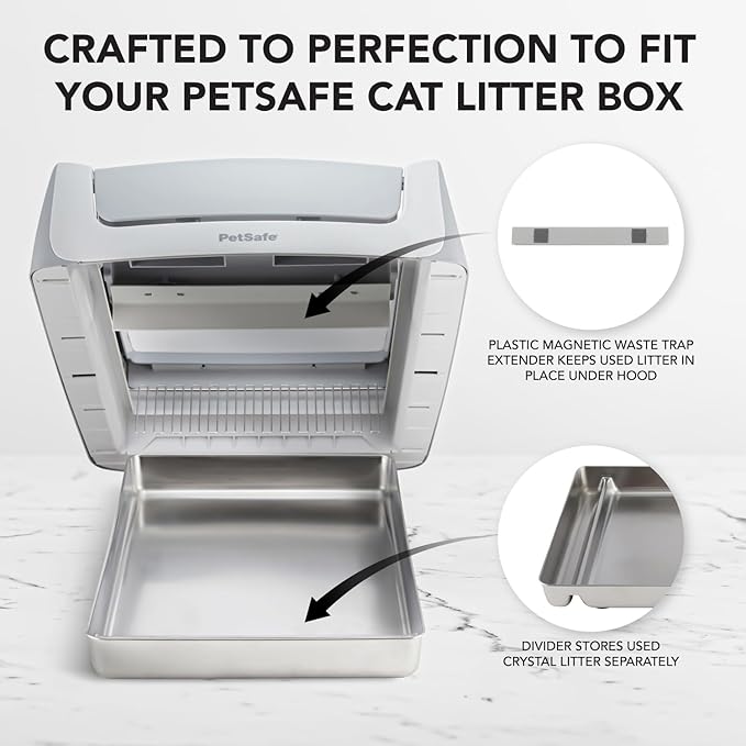 Bundle Set: Stainless Steel Litter Tray for All Petsafe Self Cleaning Litter Boxes - Odor Control Litter Pan, Non Stick, Easy to Clean, Cat Litter Mat Trapping for Litter Box Included