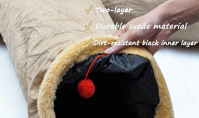 Cats Bunny Tunnel Tube,Extra Long 4-Way Collapsible Small Animal Play Tunnel Toys Durable Suede with Hanging Ball Toy for Indoor Cat Kitten Kitty Bunny Rabbit Ferret