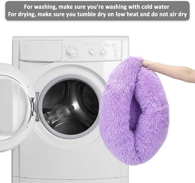 Cat Beds for Indoor Cats - Cat Bed Washable 20/24 inches, Dog Beds for Small Medium Dogs, Anti Anxiety Round Fluffy Plush Faux Fur Cat Bed, Thick Bottom (Purple, Medium)