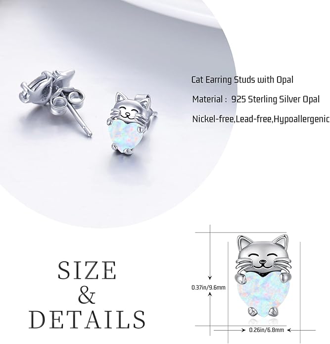 925 Sterling Silver Cat Earrings Cute Animal Kitten Stud Earrings cat Jewelry Gifts for Women Girls Hypoallergenic Earrings for Sensitive Ears