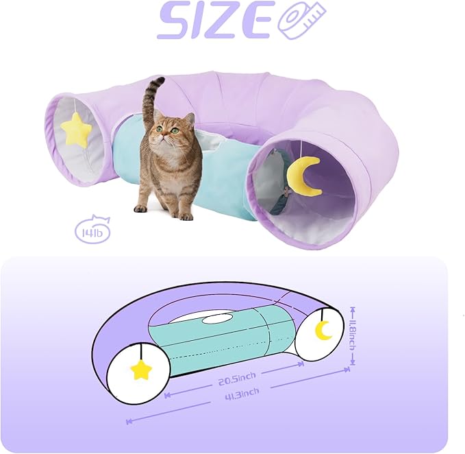 Cat Tunnel,Cat Tunnels for Indoor Cats Collapsible Large Cat Tunnel Cute Cat Tunnel Toy for Cat,Kitten,Puppy,Rabbit,Purple