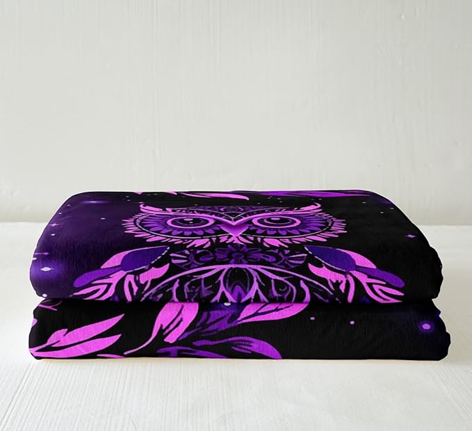 Dreamcatcher Sherpa Blanket Boho Dream Catcher Owl Fleece Throw Blanket Bohemian Exotic Mandala Plush for Sofa Bed Couch Room Decor Chic Purple Galaxy Fuzzy King 87"x95"