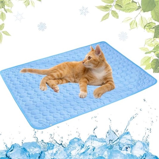 Dog Cooling Mat Washable, Portable Summer Dog Pad, Water-Absorbent Pet Cooling Pad, Ice Silk Self-Cooling Mat for Dog for Kennel/Sofa/Bed/Floor/Car Seats(Blue,11x15in)