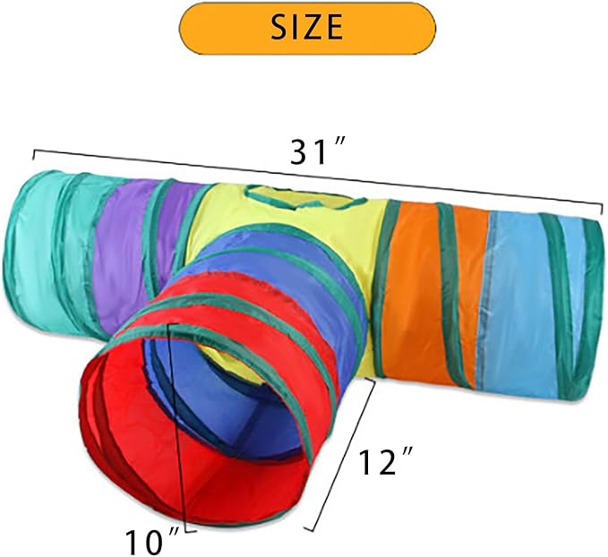 iCAGY Cat Tunnels for Indoor Cats Interactive, Rabbit Tunnel Toys, Pet Toys Play Tunnels for Cats Kittens Rabbits Puppies Crinkle Pop Up 3 Ways Rainbow
