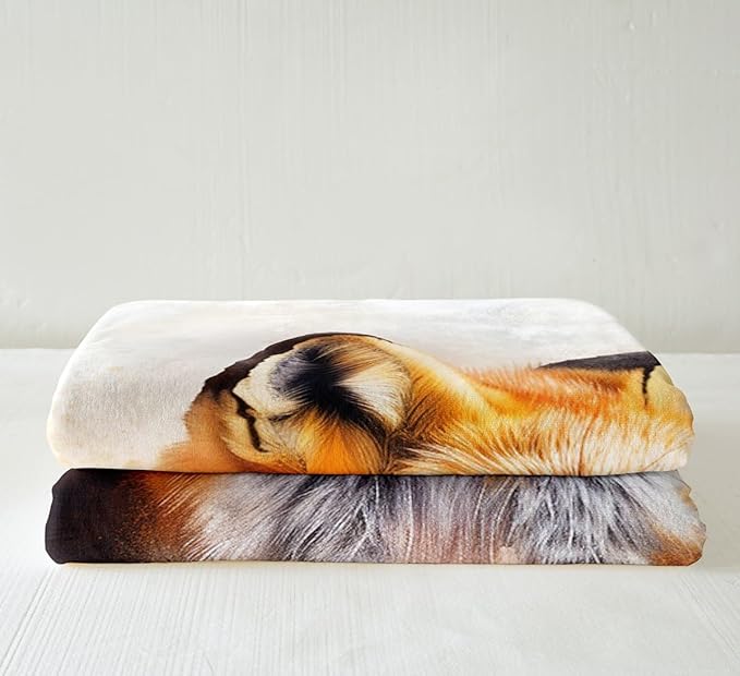 Wild Fox Sherpa Blanket Cartoon Fox Fleece Throw Blanket for Sofa Couch Bed Decor 3D Animal Theme Plush Blanket Woodland Fox Fuzzy Blanket Queen 90x90 Inch