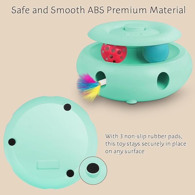 Interactive Cat Toy Automatic Cat Toys for Indoor Cats, 3-in-1 Electric Cat Toy USB Rechargeable, Ambush Feather, Fluttering Butterfly, Track Balls Kitten Toy Cat Exercise Toys (Tiffany Blue)