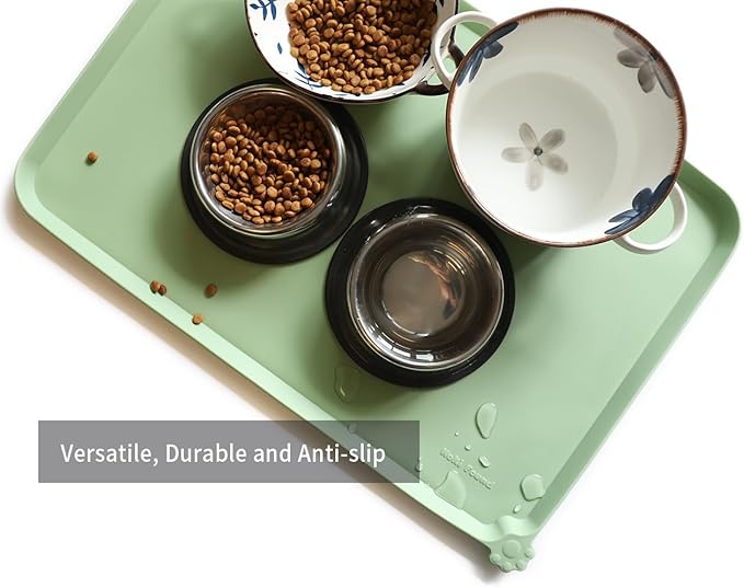 Hoki Found Large Silicone Pet Food Mats Tray - Non Slip Pet Dog Cat Bowl Mats Placemat - Dog Pet Cat Feeding Mat - Waterproof Dog Cat Food Mats -Pet Water Mats for Floors - Jade