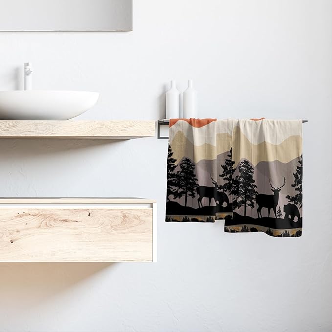 Rustic Bear Deer Hand Towels Forest Woodland Bath Towel Set of 2 Soft Kitchen Dish Towels Decorative Bathroom Towels for Face Guest Gym