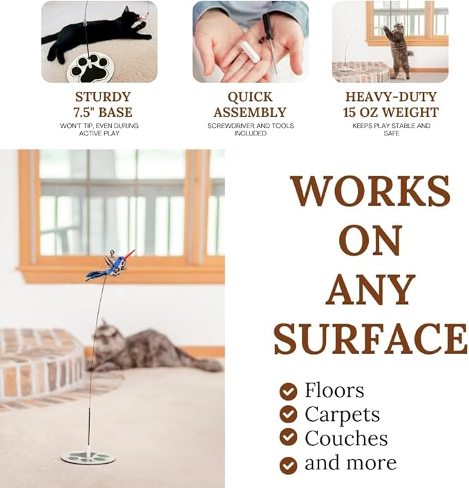 Cat Toy Any Surface Base Cat Wand Toy For Indoor Cats Toys For Boredom Wire Cat Toy Feather Wand Cat Toy Feather Cat Teaser Wand Birds Flying Bird Cat Toy Perfect For Home Alone Cat Toys Self Play