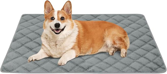Self Warming Dog Bed, Pet Crate Pad for Indoor and Outdoor, Washable Heating Dog Kennel Mats with Non-Slip Bottom for Small Medium and Large Dogs - Grey, M:28"x45"