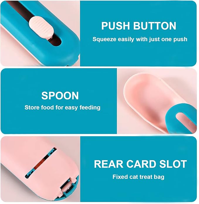 Cat Wet Treats Dispense Spoon，Treat Squeeze Spoon， Feeding & Watering Supplies Wet Cat Food Storage pet Food Spoon(Yellow and Blue)