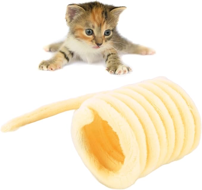 Plush Cat Spring Toys, Colorful Interactive Cat Toys Cat Entertaining Toys, Colorful & Durable Plastic Spring Coils Attract Cats Providing Interactive Playtime and stimulating Their Instincts(Yellow)