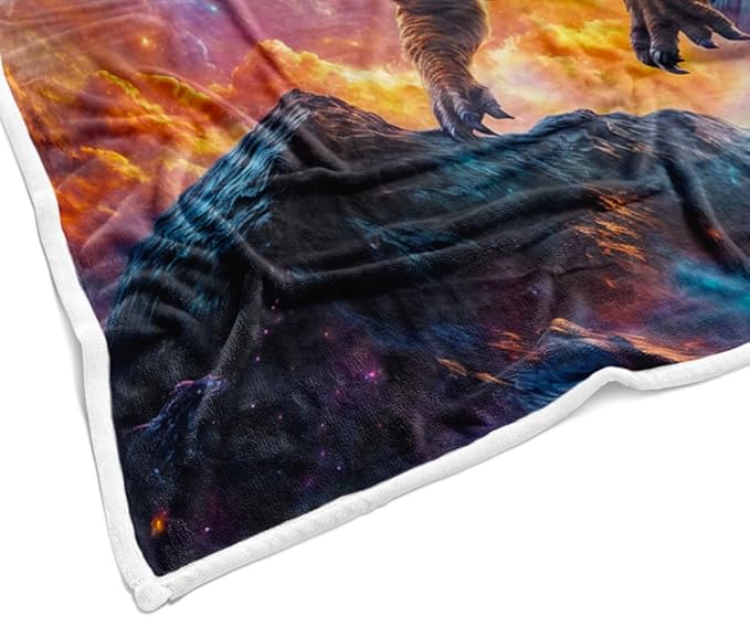 Funny Cat Dinosaur Blanket, Blue Galaxy Space Rainbow Decor Throw Blanket Cozy Plush Flannel Fleece Warm Soft Lightweight Fuzzy Blanket Funny Gifts for Boys Girls Teens Women for Bed Sofa Couch