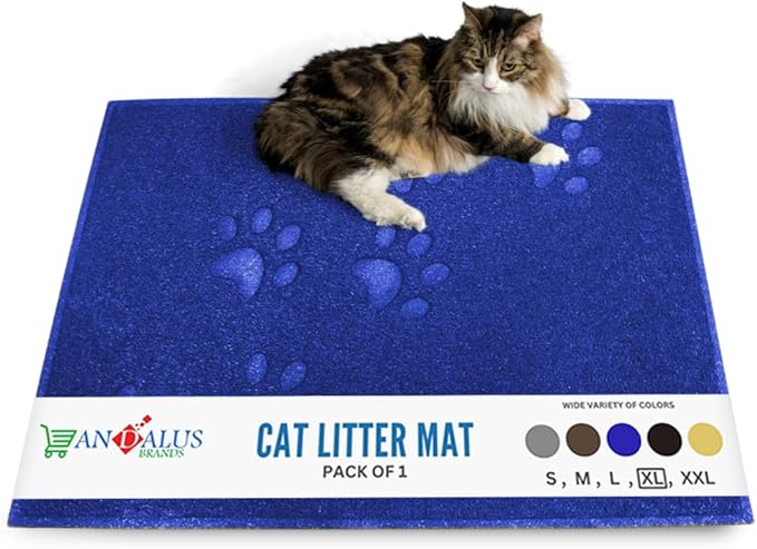 Andalus Extra Large Cat Litter Mat, Pack of 1 - Waterproof, Non-Slip & Easy to Clean Cat Litter Box Mat for Extra Efficient Pet Litter-Trapping, Blue (35” X 23”)