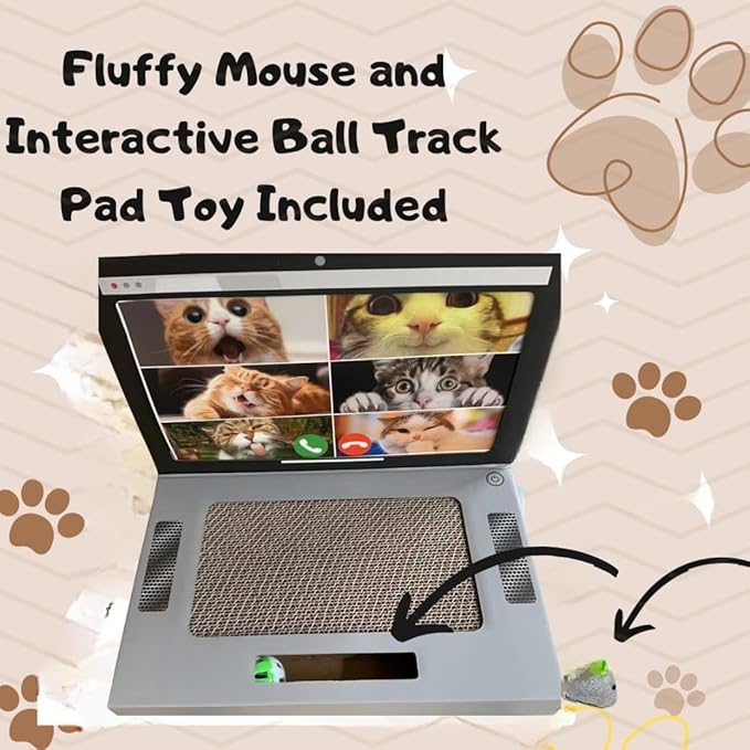 Laptop Scratcher Cat Toy - Cat Keyboard Toy - Cat Toy 3-in-1 with Fluffy Mouse and a Ball Track Pad Toy – Cat Toy Funny with 2 Interchangeable Screens