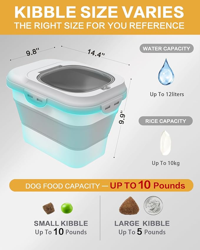 ANVS Dog Food Storage Container - Collapsible Dog Food Container with Airtight Lids, and Scoop,Dry Food For Dog, Cat and Other Pet Food (Grey, 10 lbs)