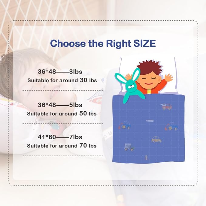 Sivio Weighted Blanket - 100% Cotton Heavy Blanket 5lbs, 36 x 48 inches, Breathable Soft Throw Blanket for Calm Sleeping for Home and School Nap, Blue Car