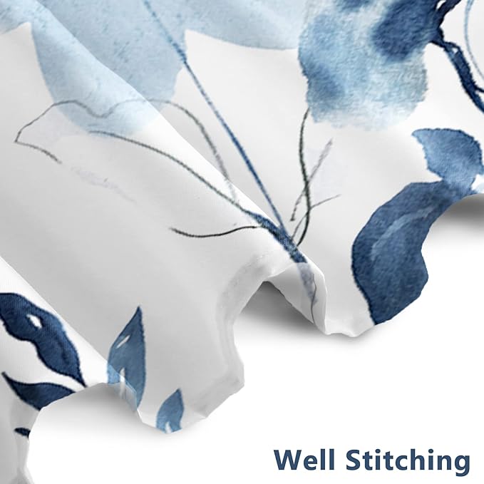 AWERT Blue Floral Shower Curtain - Watercolor Ink Flowers with Hooks - Waterproof Fabric - Bathroom Decor - 72x72inch