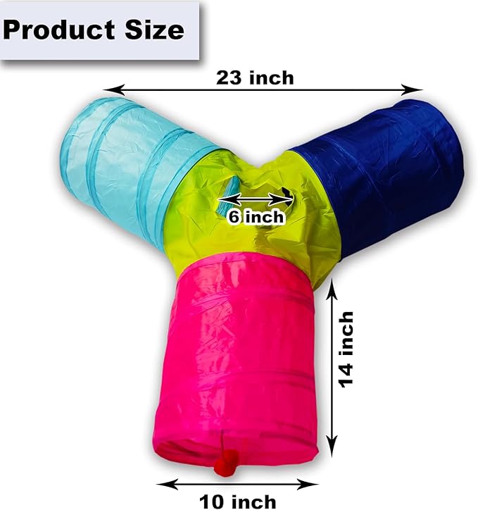 Cat Tunnel Tube Toys，Tunnels for Indoor Cats, 3 Way Colorful Collapsible Interactive Toy with Balls for Rabbits, Kittens, Ferrets, Puppy