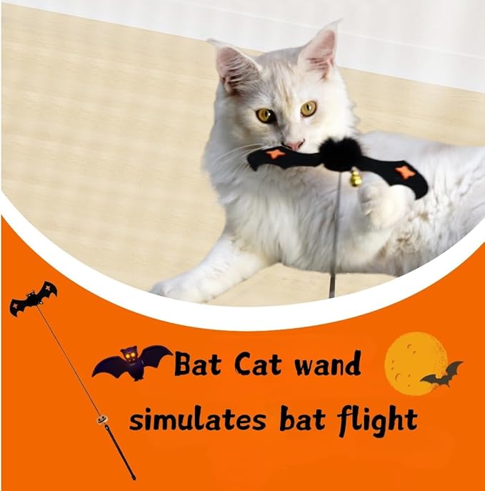 Halloween Decor Cat Toy - Feather Teaser, Cat Wand Toys, and Bell Refills, Interactive Catcher Teaser, and Exercise Playing Toy for Kittens or Cats (Black)