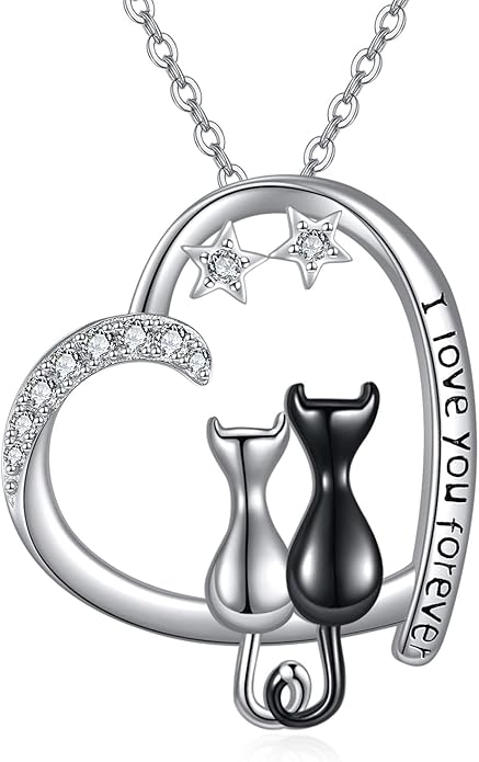 925 Sterling Silver Moon Black Cat Necklace for Women - Tree of Life Jewelry with Abalone Stone - Cat Lover Birthday Gift