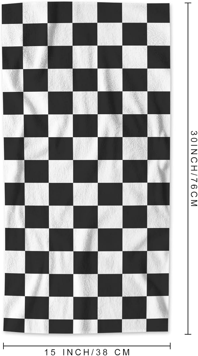 AOYEGO Car Racing Sports Microfiber Towels Cool Black White Formula Checkered Plaid Pattern Geometric Design Bath Towels Kitchen Hand Towels for Women Men Girls Boys 15x30 Inch