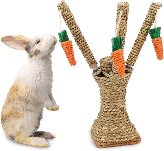 Hypeety Pet Rattan Grass Scratcher Climbing Tree Small Animal Climbing Tree Activity Center Carrot Toy Hamster Rabbit Cat Climbing Frame Play Funny Toy