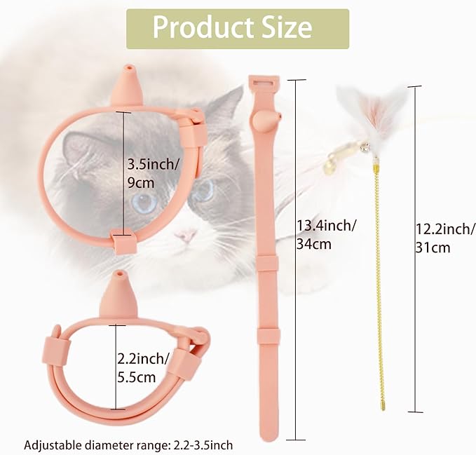 Cat Collar with Feather Toy Attached Interactive Cat Feather Wand Toy Kitty Teaser Toy Cat Neck Toy Hands Free Teasing Wand Feather Silicone Adjustable Collar for Indoor Cat Exercise
