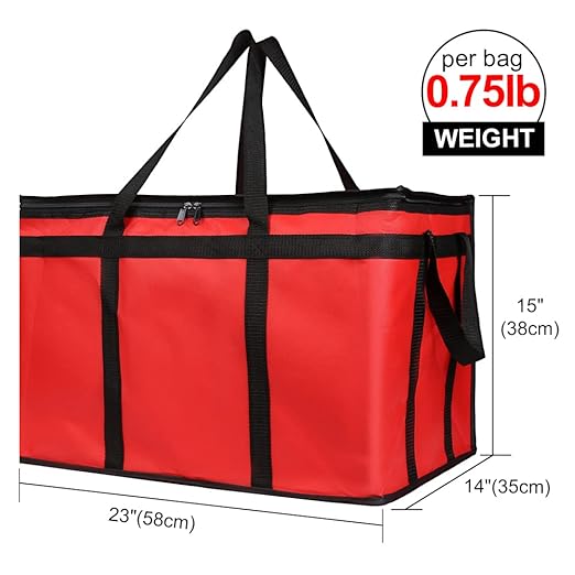 Bodaon Insulated Food Delivery Bag for Pizza Delivery, Grocery- Cooler Bag, Food Warmers for Parties, Catering Supplies for Doordash, Thermal Bags for Cold and Hot Food Carrier (Red, XXX-Large, 1-Pack