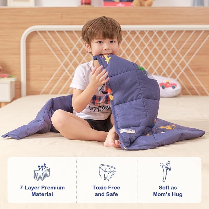 Sivio Weighted Blanket - 100% Cotton Heavy Blanket 5lbs, 36 x 48 inches, Breathable Soft Throw Blanket for Calm Sleeping for Home and School Nap, Blue Car