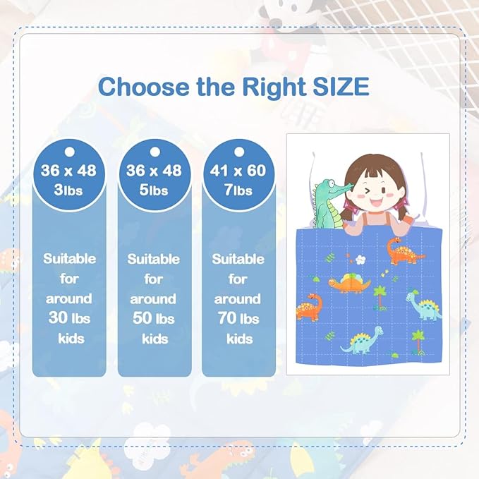 Uttermara Weighted Blanket 5 lbs, Ultra Cozy Minky Fleece and Cotton Sided with Cartoon Patterns, Reversible Heavy Blanket Great for Calming and Sleeping, 36x48 inches, Blue Dinosaur Park