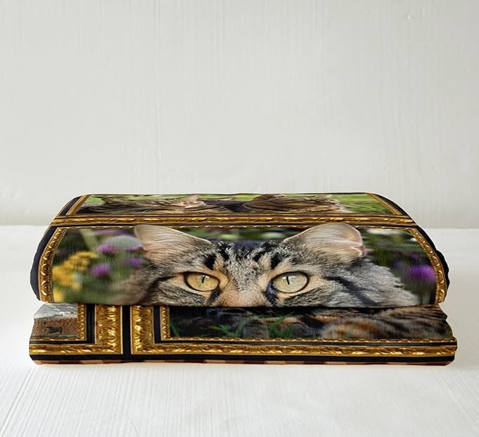 Feelyou Maine Coon Fleece Throw Blanket for Bed Sofa Couch Cute Cat Floral Plush Blanket Queen 90"x90" Kawaii Kitten Pet Sherpa Blanket Gift for Maine Coon Lover Fuzzy Blanket Flannal Blanket