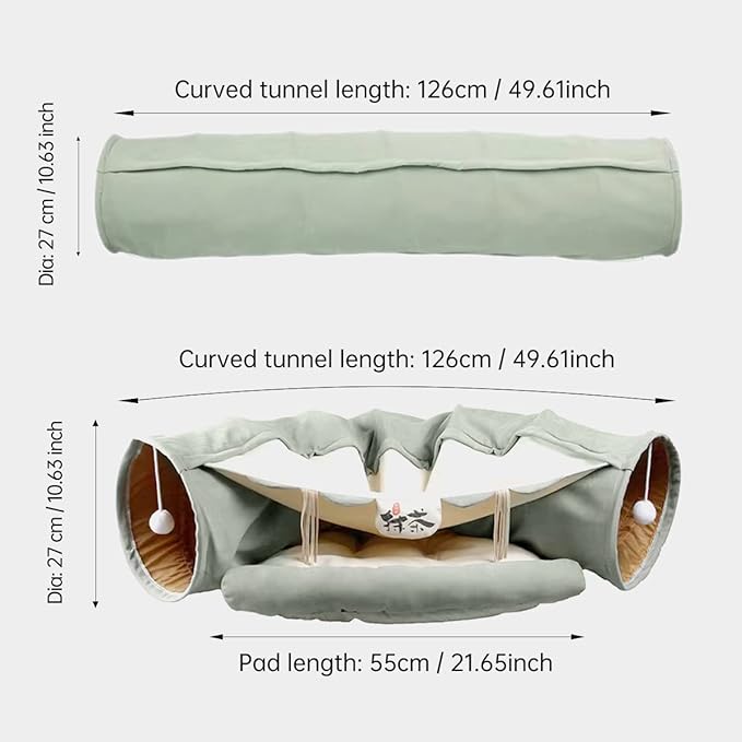 2-in-1 Collapsible Cat Tunnel for Indoor Cat Bed and Hideout for Pet Dog Rabbit Bunny Ferret Tunnel Tubes Toys with Removable Washable Mat, Cat Tower Wheel Stuff