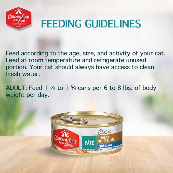 Chicken Soup For The Soul Classic Wet Adult Cat Food, Turkey & Giblet Pate, 5.5 Ounce Can (Pack of 24) | Soy Free, Corn Free, Wheat Free, Canned Cat Food Made with Real Ingredients