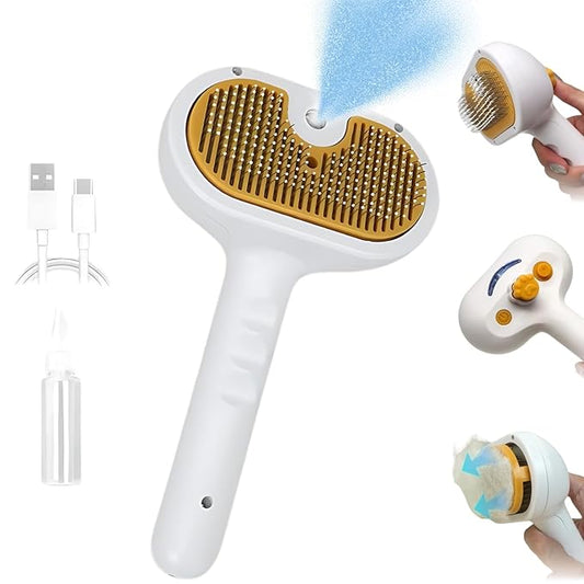 2025 Pet Grooming Brush with Spray for Cats & Dogs; Water/Mist/Steam Brush for Cat & Dog; 4in1: Self Cleaning, Anti Static Shedding Spray Comb, Hair Removal, Misting Indoor Steamy Grooming Brush