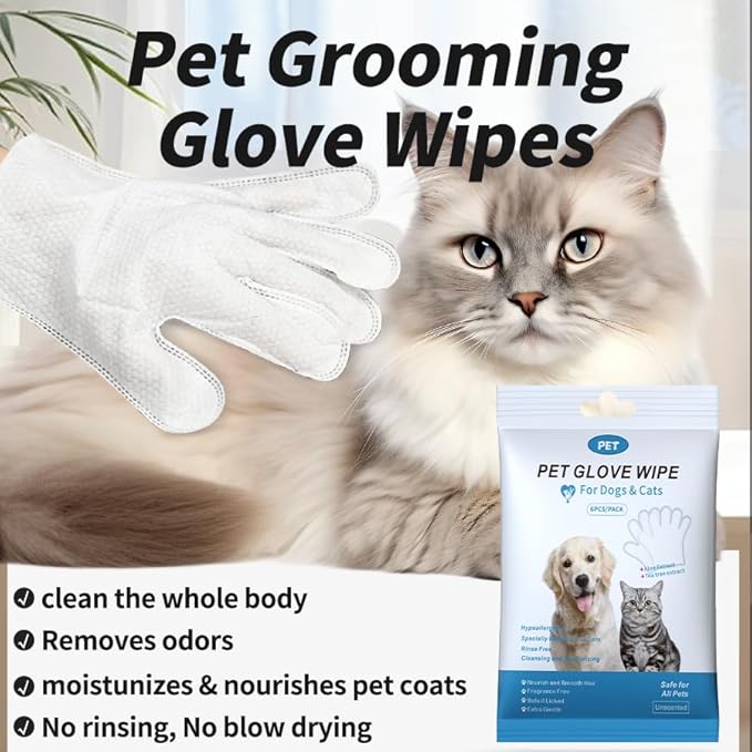 2Pack （12Pcs） Thick cat and Dog Cleaning and deodorizing Bath Towels, 0 Alcohol Hypoallergenic Dog Cleaning Gloves and Nourishing Hair Wipes, Daily Care and Travel cat Cleaning Wipes