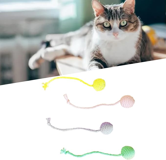 Cat Mouse Toys, 4 PCS Funny and Cute Cat Toy Mice Set with Built in Sound Stone, Interactive Pets Toy and Kittens for Bored Indoor Adult Cats (Cotton Ball)