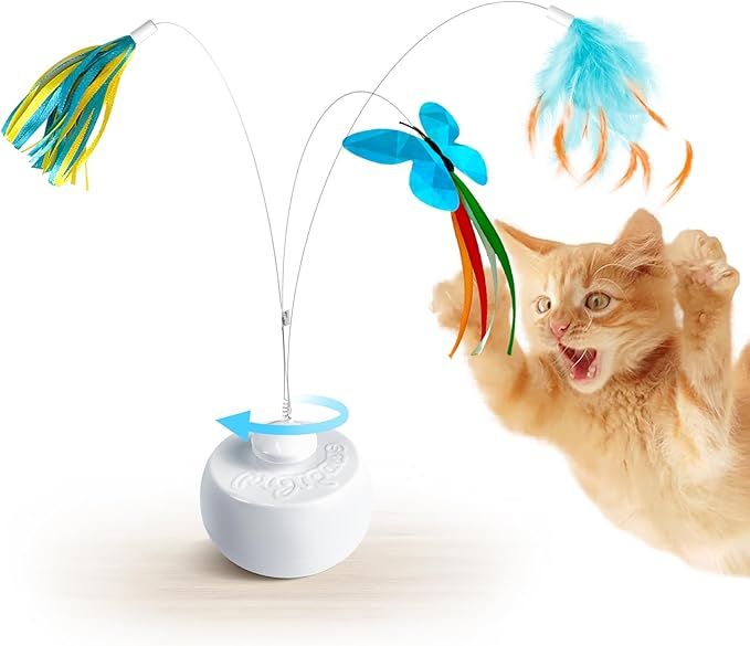 Migipaws Cat Toys Interactive Butterfly Feather Mice Spin with Smart Rolling Ball for Indoor Kittens Self Play Automatic Sensing Kitty Teaser Wand 3 Refills