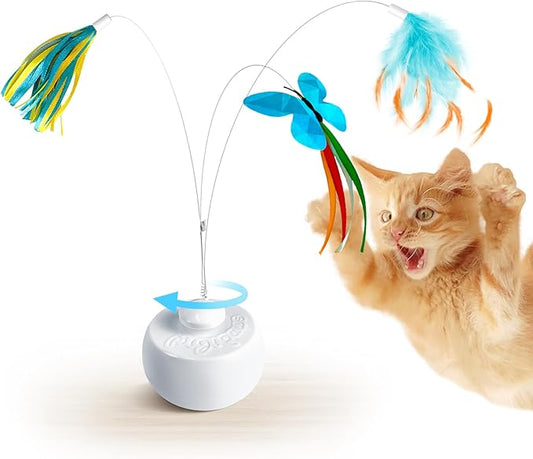 Migipaws Cat Toys Interactive Butterfly Feather Mice Spin with Smart Rolling Ball for Indoor Kittens Self Play Automatic Sensing Kitty Teaser Wand 3 Refills