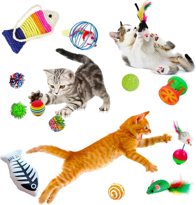 CoCoo Ferret & Cat Toy Variety Pack, Activity Set of Mylar Balls, Chew Toys, Catnip Pouches, Play Mice & Bells, Great for Persians, Maine Coons, Calicos & Tabby Cats, 20 Pcs