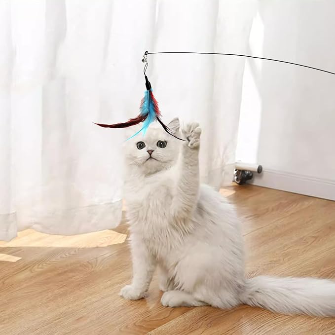 Andiker S-Shape Cat Tunnel Toy Set, Folded Cat Tunnel Spring Toys with a Wand & 5Replacement Heads Cat Spring Toy Metal&Mesh Cat Spiral Tunnel Toy for Indoor Cats to Kill Time& Do More Exercise (7)