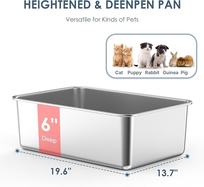 3 Pack 19.6"x13.7"x6" Stainless Steel Litter Box with 26L Litter Capacity, High Sides Large Cat Litter Box for Multi-Cats, Metal Litter Box with Footboard, Non Stick Litter Pan Litter Tray