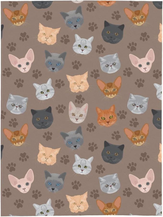 Cute Cats Print Blanket Throw 80"x60", Plush Flannel Blankets with Cats On It, Gifts for Kids Adults Cat Lovers People