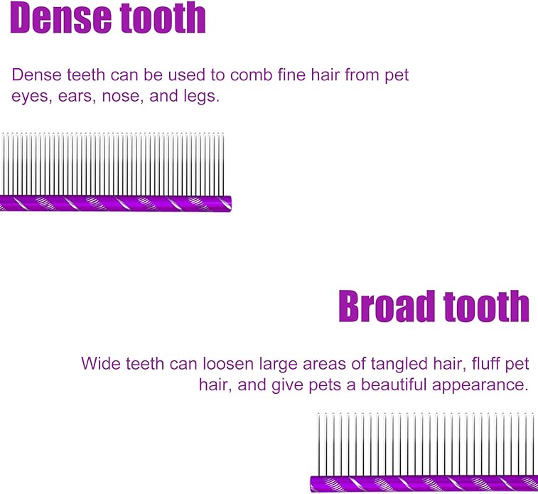 Dog Comb By MEKBOK - Grooms Cats As Well - For Medium to Thick Coats - 8 Inch Length - Rounded Spine - Grooming Tool for Mats and Shedding