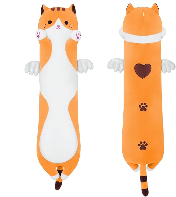 Long Plush Toy Cat Pillow Cute Plush Cat Toy Doll Stuffed Animal Cat Hugging Pillow for Sleeping Gift for Kids and Girls(Yellow,90cm/35.4in)