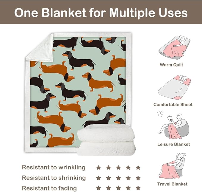 Dachshund Fleece Throw Blanket for Chair: Dog Sherpa Blanket for Dog Lovers - Soft Dachshund Gifts for Kids, (Baby 30"x40")